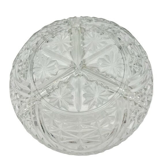 Vintage Clear Cut Glass Divided Serving Dish With Starburst Pattern - Picture 3 of 4